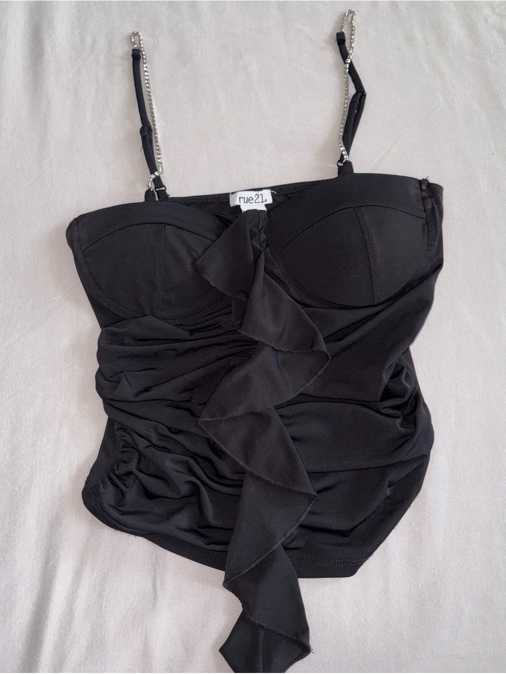 Rue21 Black Ruffled Strap Tankini